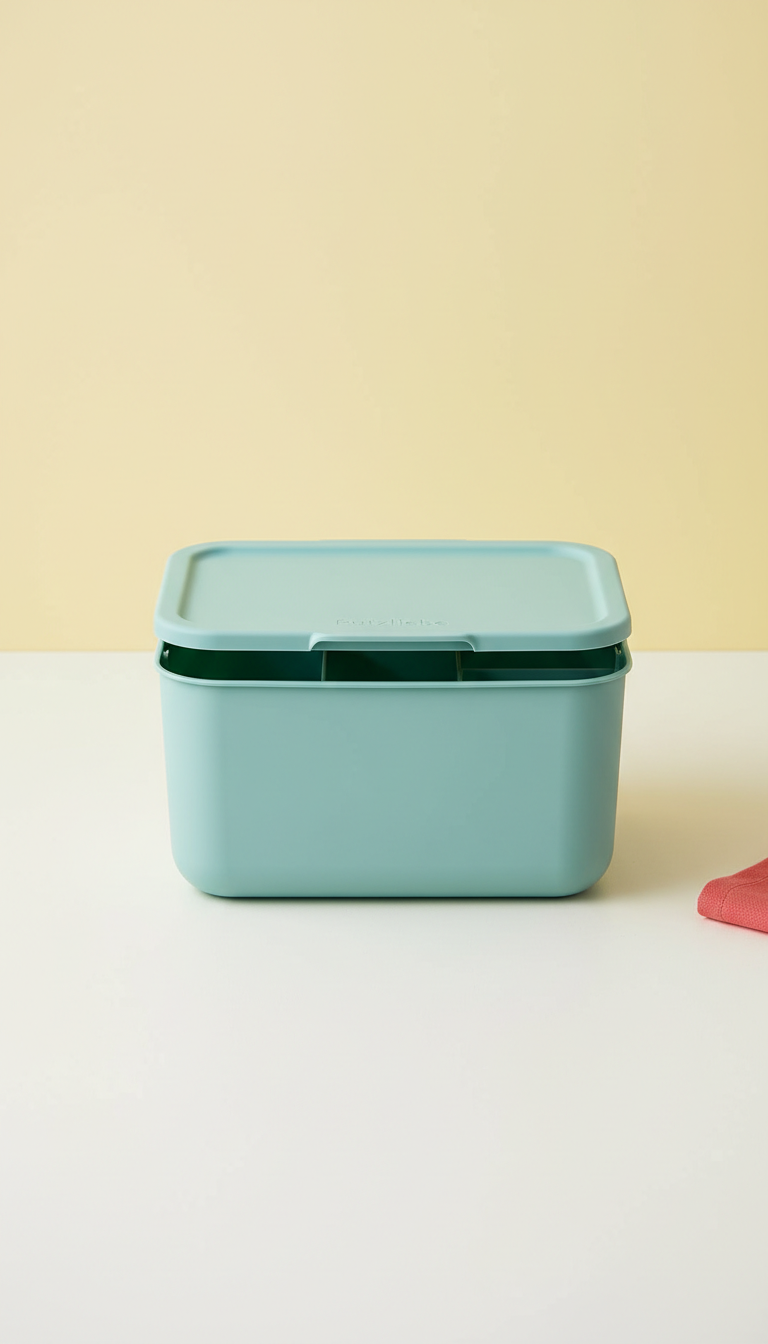 Aufbewahrungsbox für Küchenutensilien mit Farbakzent